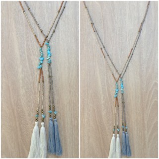 stone turquoise with mixed beads tassels long handmade necklace bali design